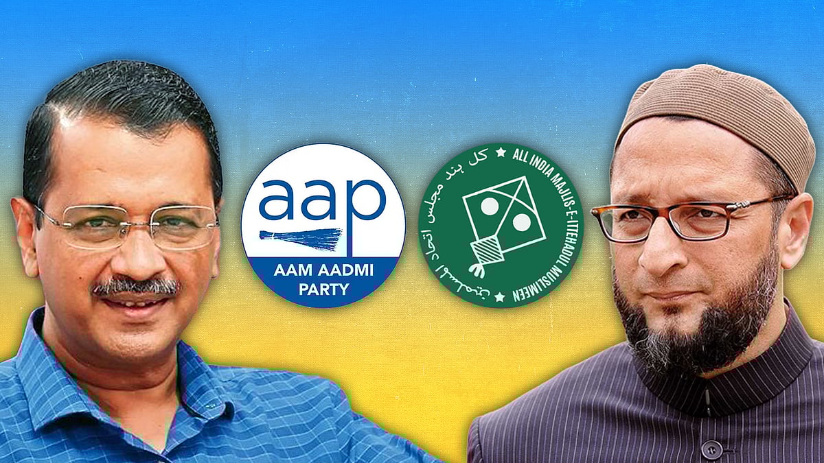 अरविंद केजरीवाल और असदुद्दीन ओवैसी.