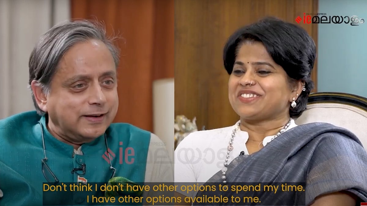 A screenshot of Shashi Tharoor from the Indian Express podcast.