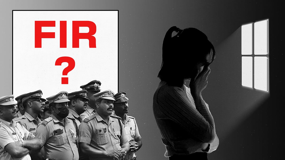 Illustration of a teenager with a group of cops with the text ‘FIR?’.