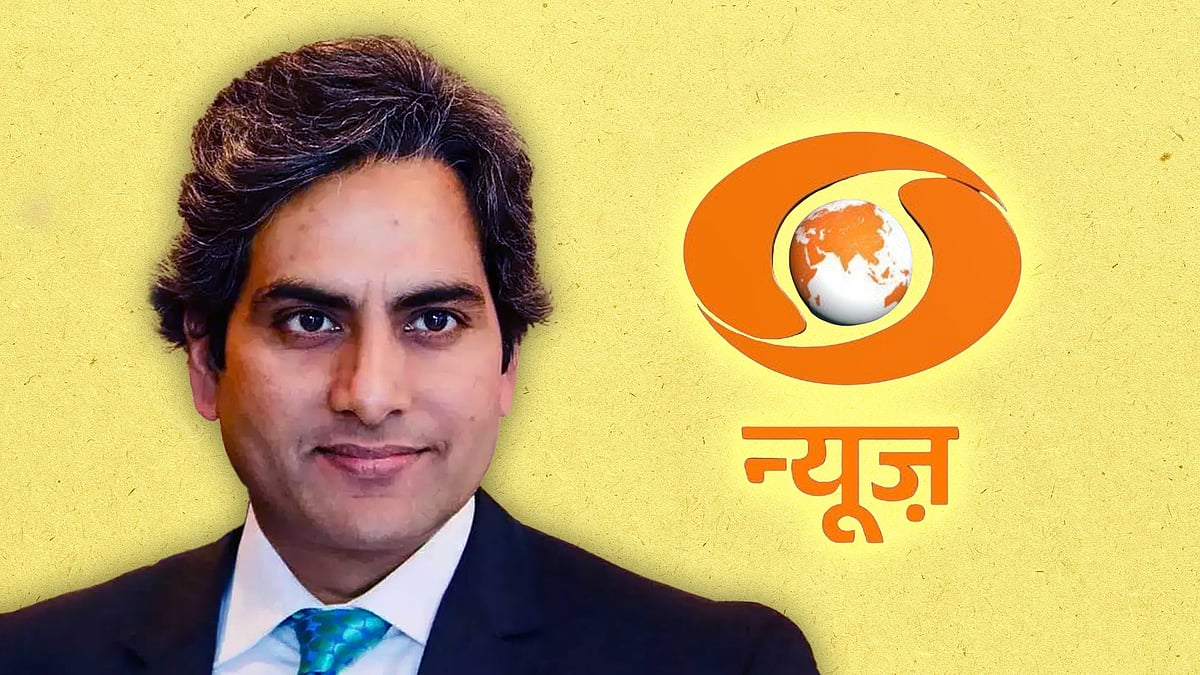 सुधीर चौधरी और डीडी न्यूज़ का लोगो.