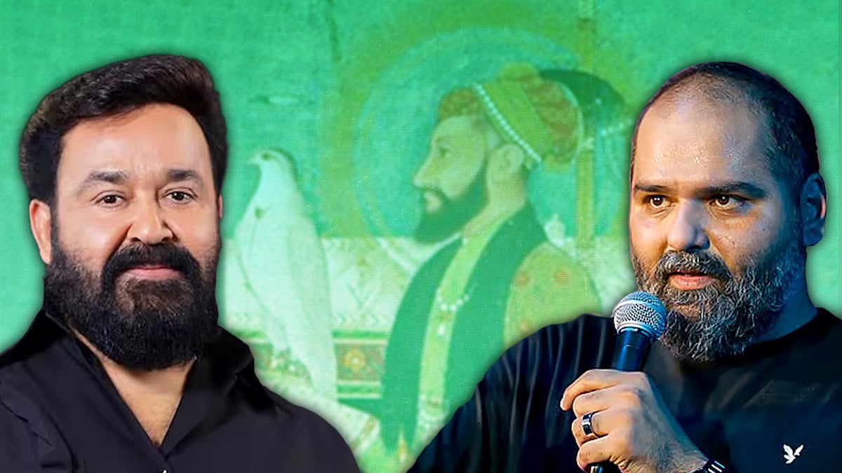 Mohanlal and Kunal Kamra, with Aurangzeb in the background.