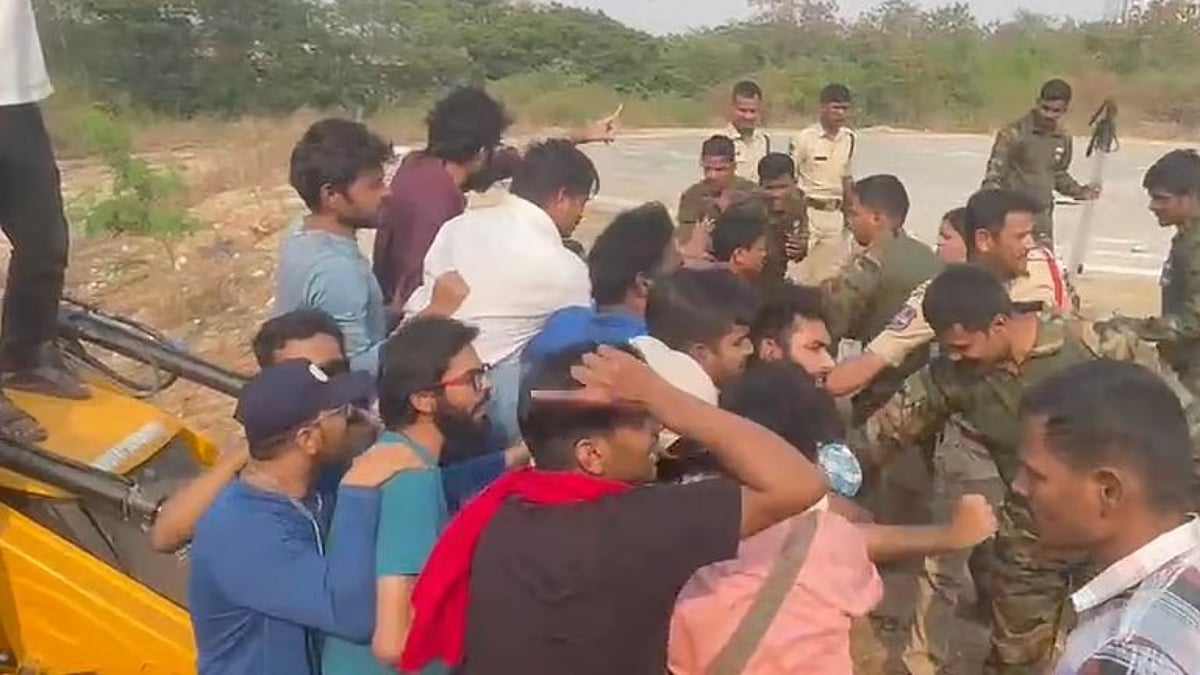 Students protesting at the University of Hyderabad.