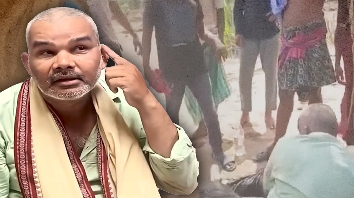 पत्रकार बिजय प्रधान और बैकग्राउंड में वायरल वीडियो का स्क्रीनशॉट.