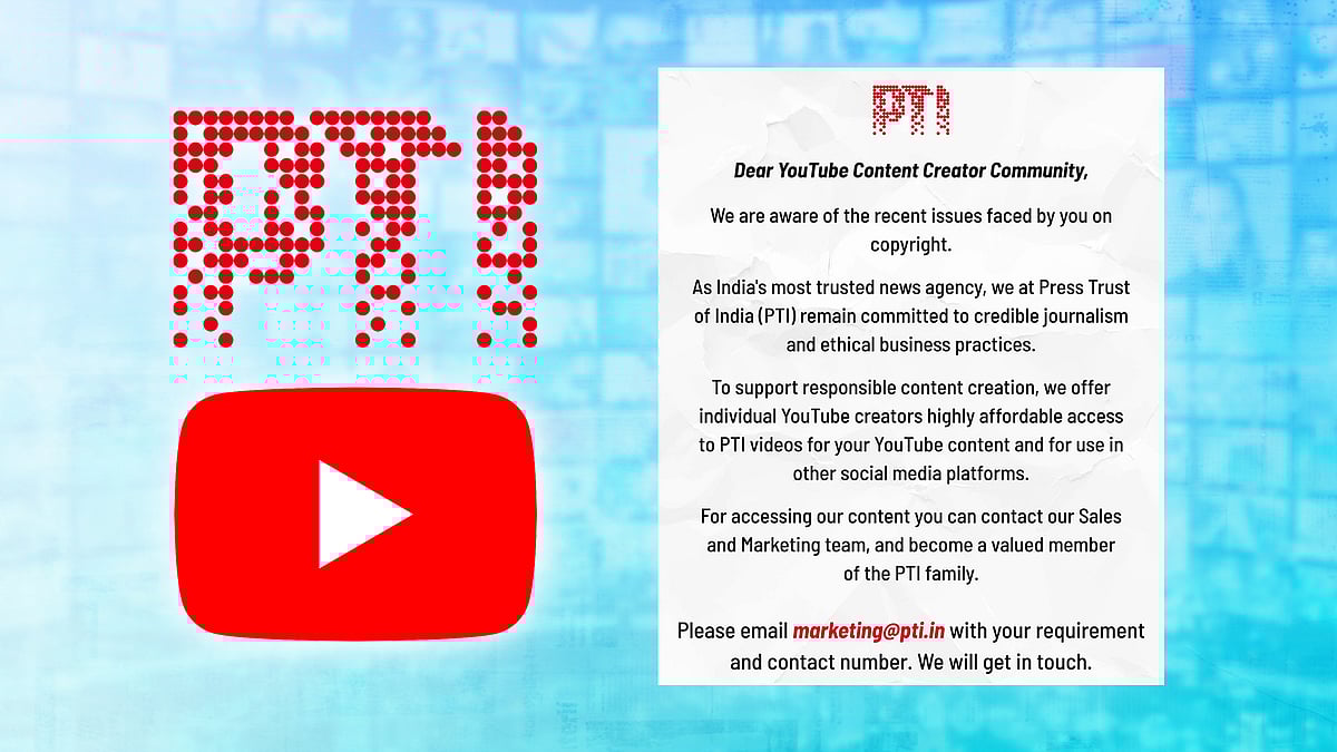 यूट्यूब और पीटीआई का लोगो. साथ में पीटीआई के ट्वीट का स्क्रीनशॉट. 