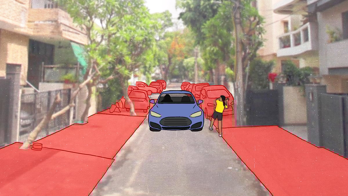 गुलमोहर पार्क में कब्जाई गई एक सड़क का प्रतीकात्मक दृश्य.