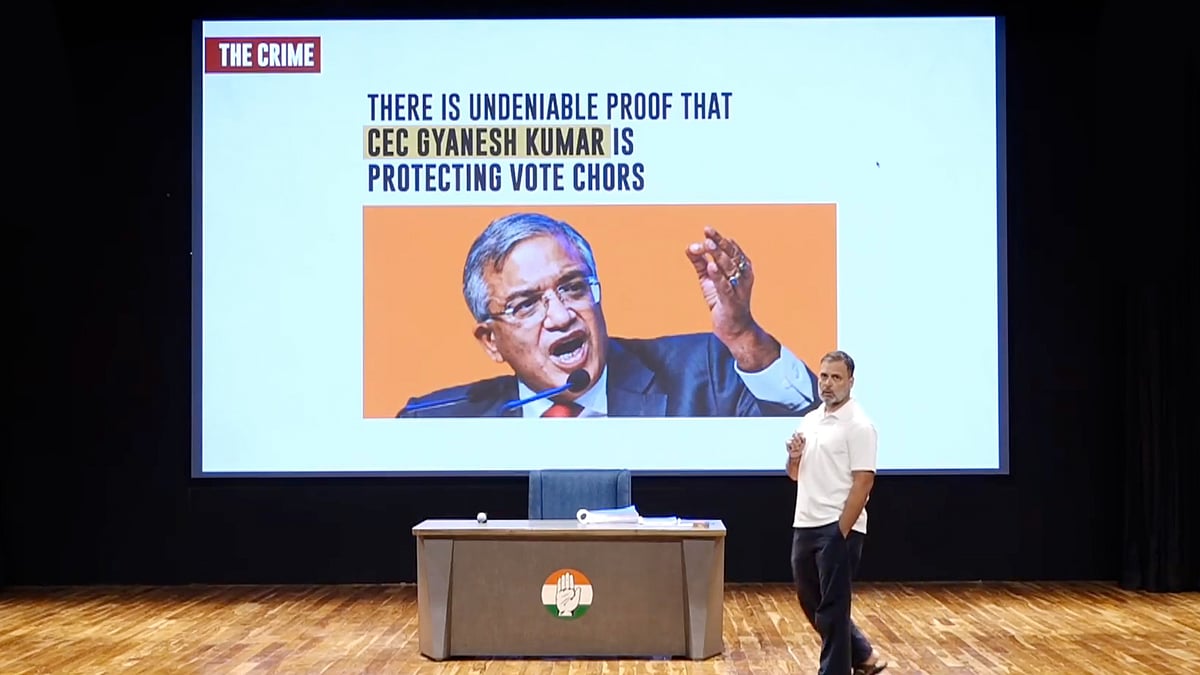 Rahul Gandhi at the press conference on Thursday.