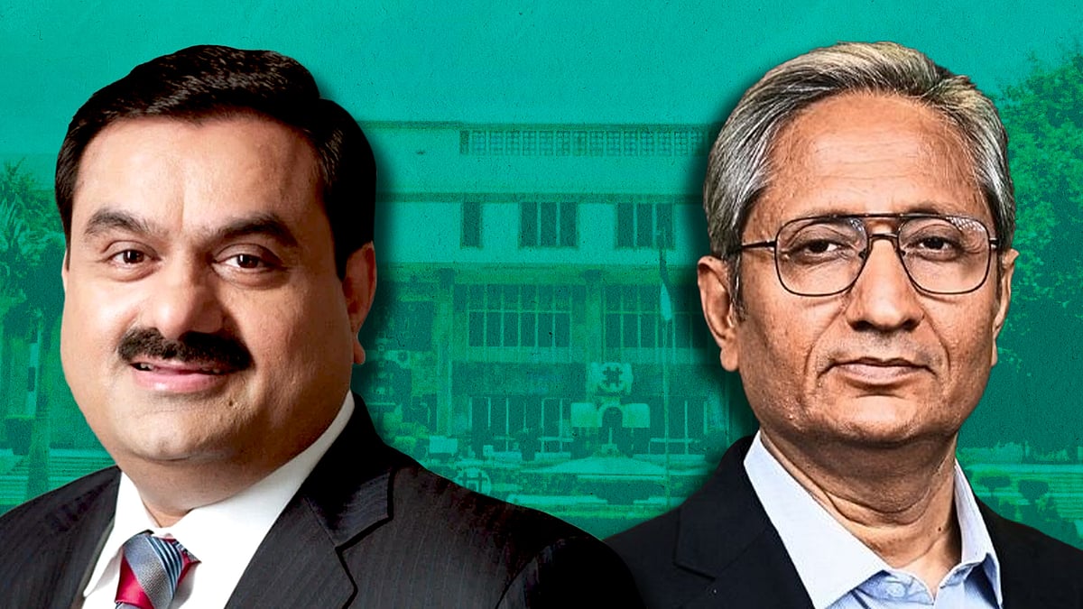 रवीश कुमार और गौतम अडाणी की तस्वीर.