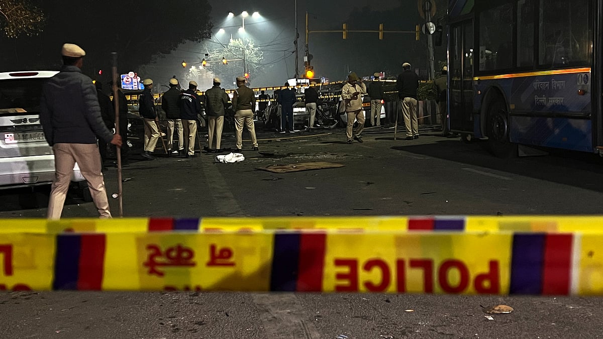 Delhi Police near the blast site.