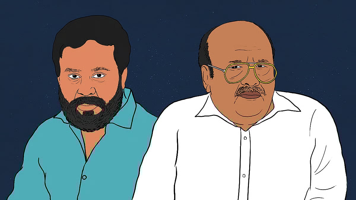 An illustration of actor Dileep with his counsel Raman Pillai.