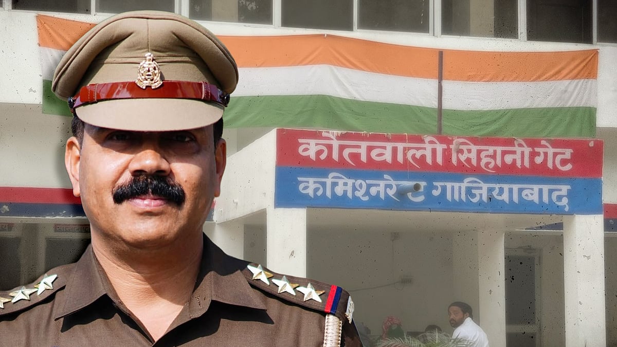 एसएचओ कुलदीप दीक्षित की तस्वीर. पृष्ठभूमि में सिहानी गेट कोतवाली.
