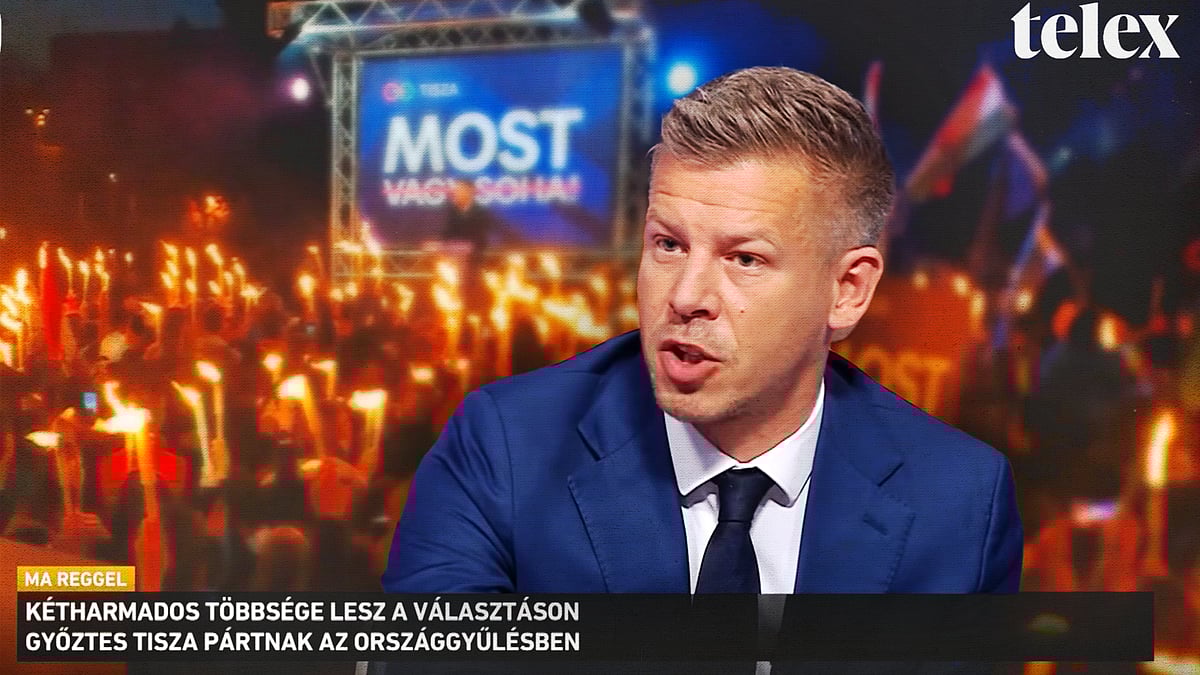 Screenshot of Hungarian PM-elect Péter Magyar on state-controlled M1 television network. (Image courtesy Telex․hu)