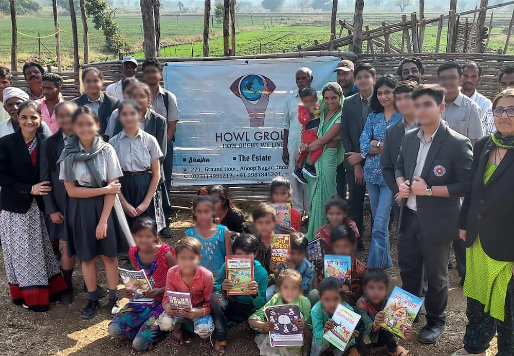 Students from a prominent school in Indore during their visit in Shukrawasa village.