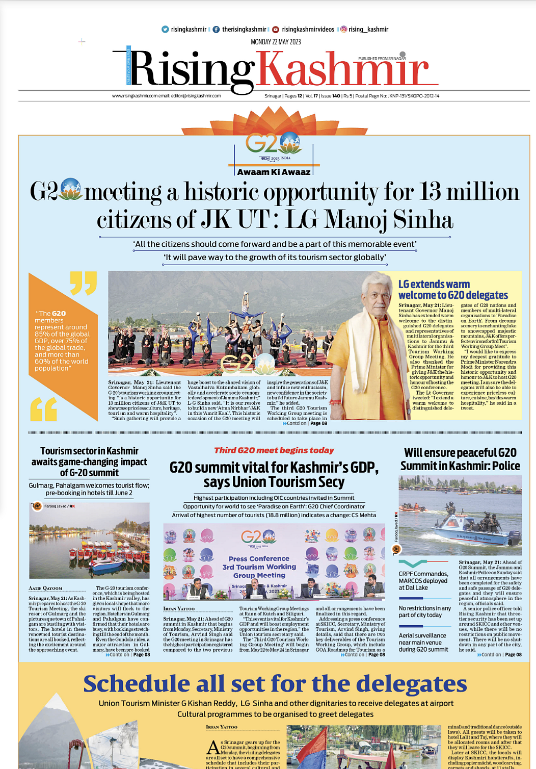 Front page of Rising Kashmir on May 22, 2023
