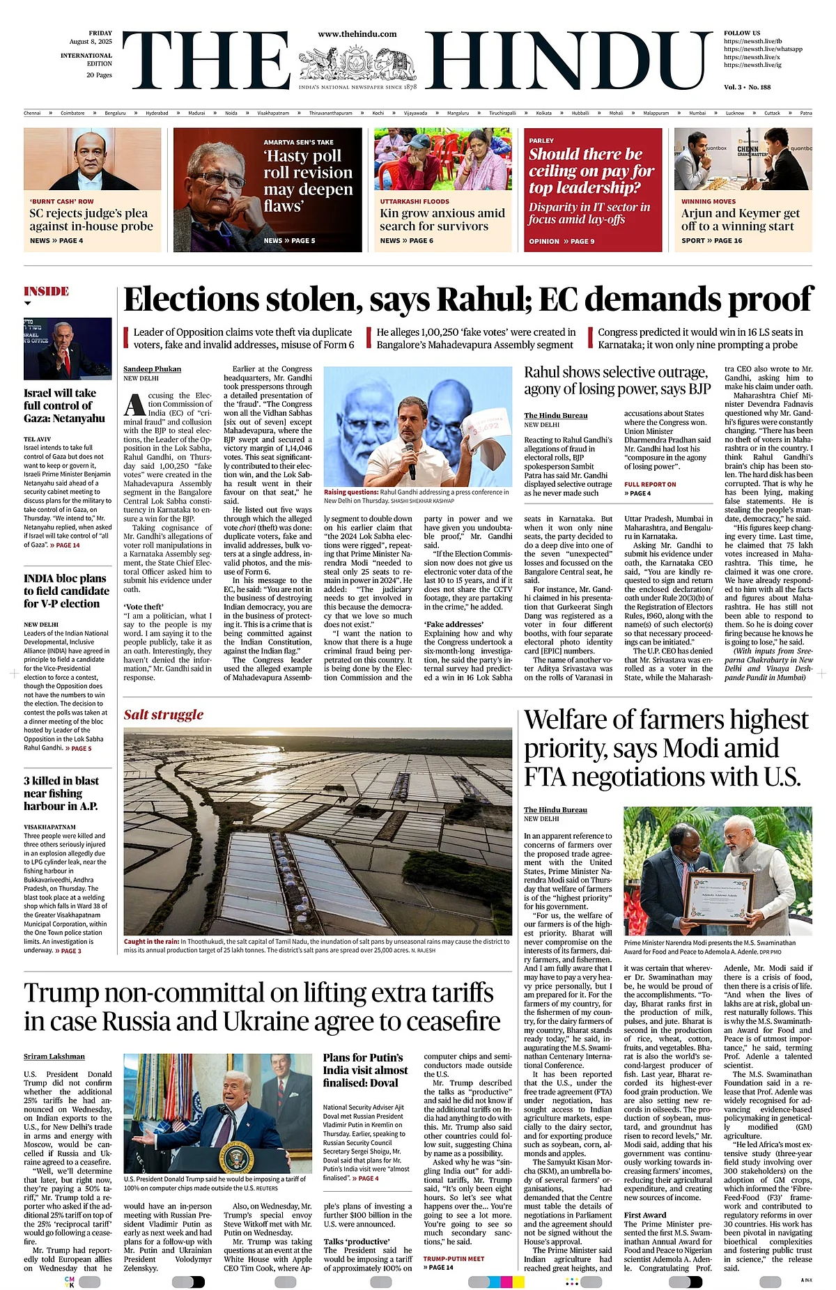 Front page of The Hindu