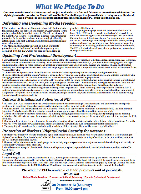 The manifesto of the left-liberal collective contesting the PCI elections.