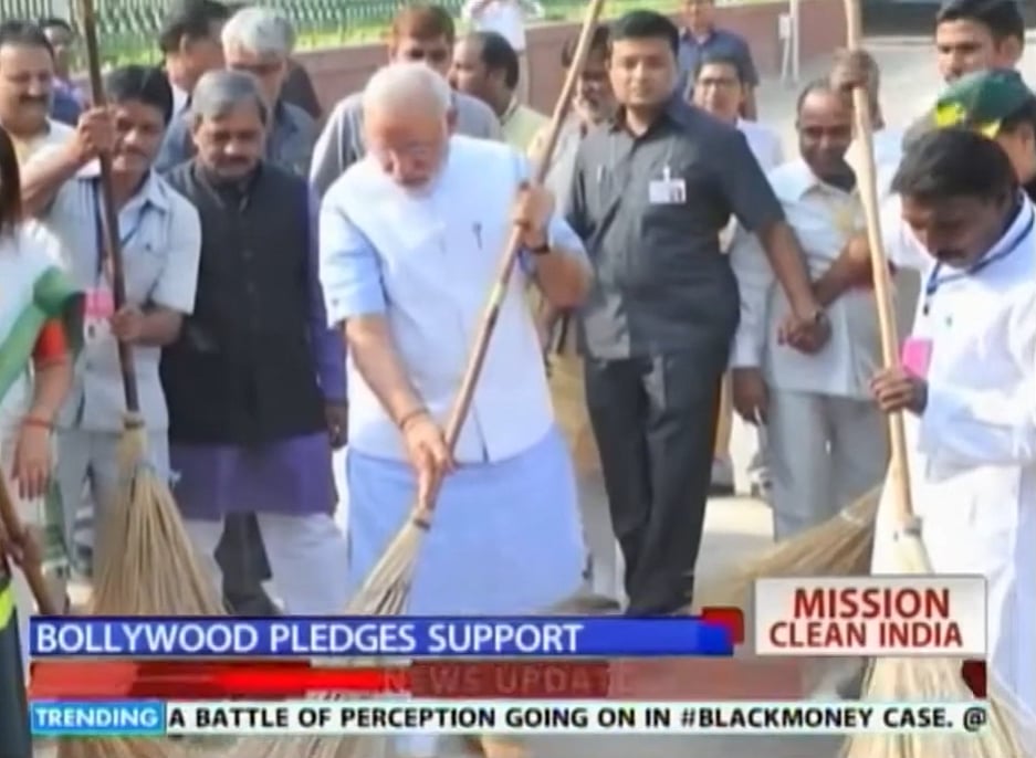 Screenshot of Swachh Bharat coverage on TV media. 