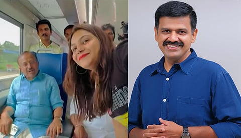 വന്ദേഭാരത് ഉദ്ഘാടനത്തിനെത്തിയ വി. മുരളീധരനും ജ്യോതി മൽഹോത്രയും, സന്ദീപ് വാര്യർ