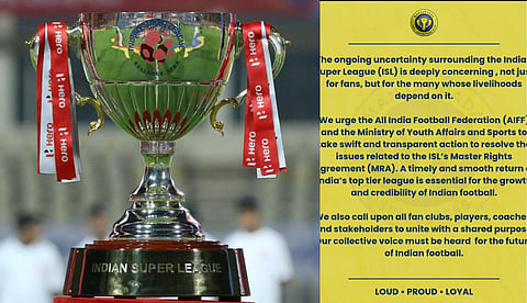 ഐഎസ്എല്‍ ഫാന്‍സിന് മാത്രമല്ല, നിരവധി പേര്‍ക്ക് ഉപജീവനമാര്‍ഗം; സീസണ്‍ ഉടന്‍ പുനഃസ്ഥാപിക്കണമെന്ന് ആവശ്യപ്പെട്ട് മഞ്ഞപ്പട