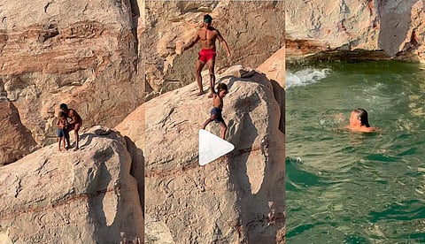 ഏഴു വയസുകാരനായ മകനെ പാറയുടെ മുകളില്‍ നിന്ന് വലിച്ചെറിയുന്ന പിതാവ്! വീഡിയോയുടെ സത്യാവസ്ഥ വിശദീകരിച്ച് വ്‌ളോഗര്‍ കുടുംബം