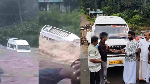 വാഹനം കുത്തിയൊലിക്കുന്ന ദൃശ്യങ്ങൾ