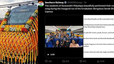 വന്ദേഭാരതിലെ ഗണഗീതം വീണ്ടും പങ്കുവെച്ച് ദക്ഷിണ റെയിൽവേ; പോസ്റ്റിൽ ഇംഗ്ലീഷ് വിവർത്തനവും