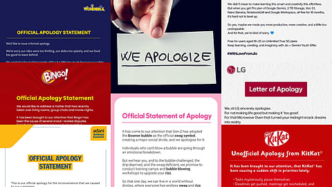 വിവിധ ബ്രാൻഡുകളുടെ അപ്പോളജി ലെറ്ററുകൾ