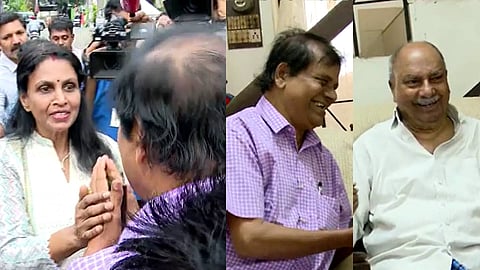 കൗതുകമായി നേതാക്കളുടെ കൂടിക്കാഴ്ച; എ.കെ. ആന്റണി, ആർ ശ്രീലേഖ എന്നിവരോട് വോട്ട് തേടി പൂജപ്പുര രാധാകൃഷ്ണൻ