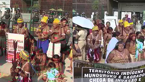 ഗോത്രവിഭാഗങ്ങൾ പ്രതിഷേധിക്കുന്നതിൻ്റെ ചിത്രങ്ങൾ