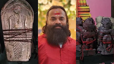 ഷിനു സ്വാമിയും ഇയാളുടെ മുറിയിൽ നിന്നും കണ്ടെടുത്ത പൂജാസാധനങ്ങളും