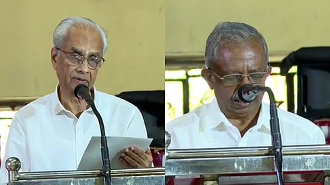 കെ. ജയകുമാറും കെ. രാജുവും സത്യപ്രതിജ്ഞ ചെയ്യുന്നു