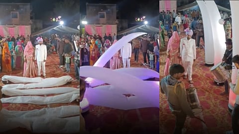 വിവാഹവേദിയെ വൈറലാക്കിയ വെള്ളത്തുണി 