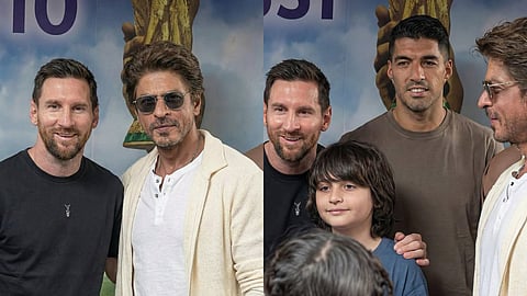 ലയണൽ മെസി, ലൂയി സുവാരസ് എന്നിവർക്കൊപ്പം ഷാരൂഖ് ഖാനും മകൻ അബ്രാം ഖാനും