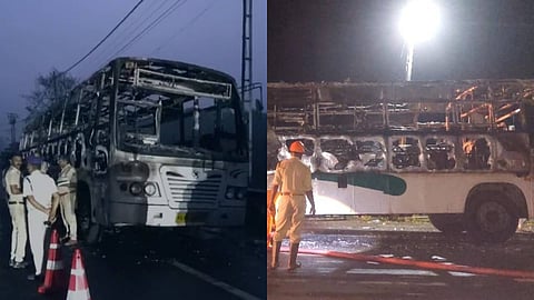 തീപിടിച്ച ബസ്