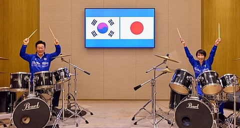 The leaders of Japan and South Korea staged a surprise drum session