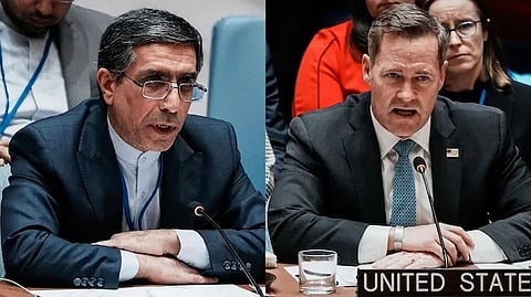 Iran's Deputy UN Ambassador Gholamhossein Darzi and US Ambassador Mike Waltz