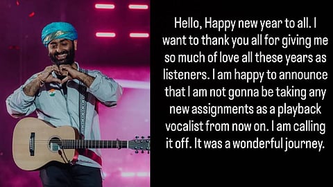  'ഇതൊരു മനോഹരമായ യാത്രയായിരുന്നു'; പിന്നണി ഗാനരംഗം വിടുന്നുവെന്ന് ഗായകൻ അരിജിത് സിംഗ്