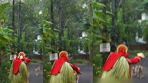 തെയ്യക്കോലം നായയെ ഓടിക്കുന്ന ദൃശ്യങ്ങൾ