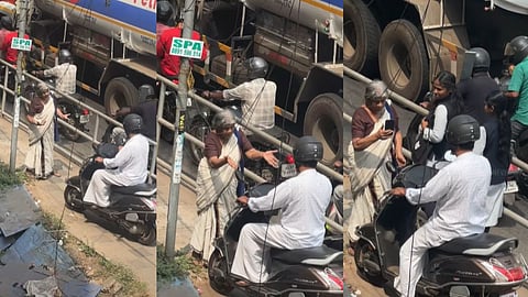 "അനിയാ നിൽ...അങ്ങനെയങ്ങ് പോയാലോ"; ഫുട്‌പാത്തിലൂടെ ബൈക്കുമായി 
വന്നയാളെ തടഞ്ഞ് വയോധിക, വീഡിയോ വൈറൽ