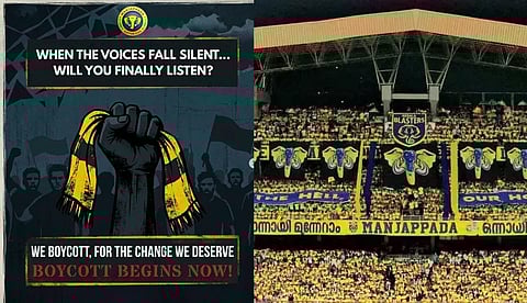 "ശബ്ദങ്ങള്‍ നിലയ്ക്കുമ്പോഴെങ്കിലും നിങ്ങള്‍ കേള്‍ക്കുമോ?"; കേരള ബ്ലാസ്റ്റേഴ്‌സിനെ ബഹിഷ്‌കരിച്ച് മഞ്ഞപ്പട