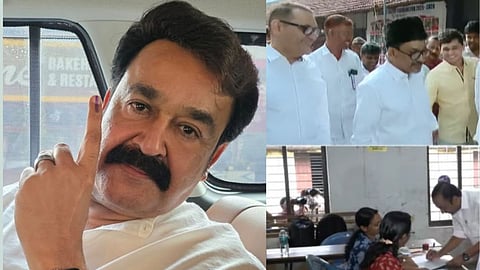 "ദിസ് ഈസ് മൈ മെസേജ്"; മഷി പുരട്ടിയ ചൂണ്ട് വിരൽ ഉയർത്തി കാണിച്ച് മോഹൻലാൽ,  വോട്ട് ചെയ്ത് പ്രമുഖർ