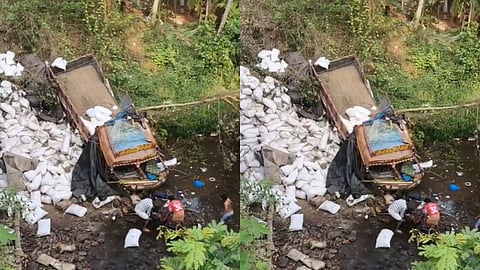 ലോറി അപകടത്തിൻ്റെ ദൃശ്യം