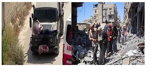 പരിക്കേറ്റ പലസ്തീൻ പൗരനെ ജീപ്പിൽ കെട്ടിയിട്ട് ഇസ്രേൽ സേന; ഗാസയിൽ വ്യോമാക്രമണത്തിൽ  38 പേർ കൊല്ലപ്പെട്ടു