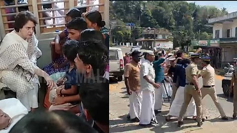 പ്രിയങ്ക ഗാന്ധിക്ക് നേരെ കരിങ്കൊടി പ്രതിഷേധം; രാധയുടെ വീട്ടിലെത്തി കുടുംബത്തെ ആശ്വസിപ്പിച്ചു