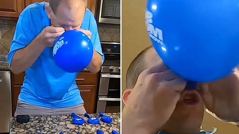 Man inflates 10 balloons in 60 seconds with his nose