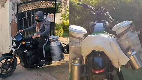 Harley Davidson பைக்கில் வீடு வீடாக சென்று பால் விநியோகிக்கும் நபர் - வீடியோ வைரல்