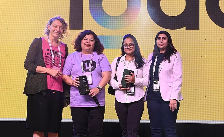 A still from the Indie Women Gamemakers Showcase featuring attendees at IGDC 2024