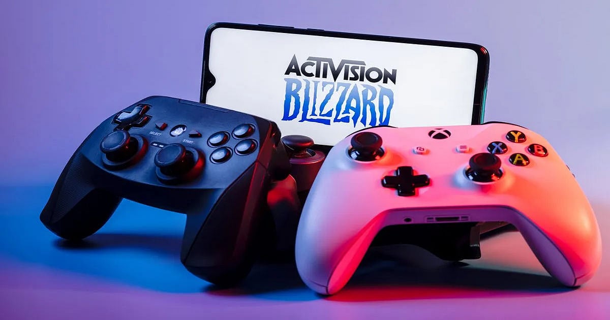Activision Blizzard Poster featuring company logo and gaming consoles