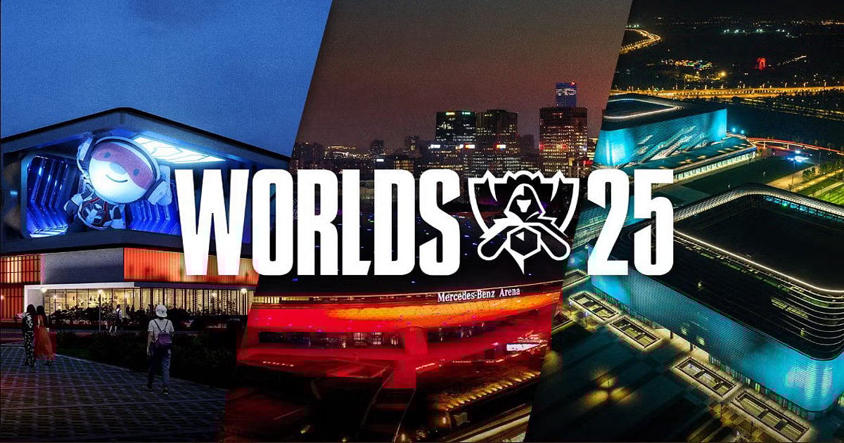 Worlds 2025 poster featuring 3 match arenas