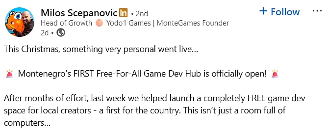 Milos Scepanovic's LinkedIn Post