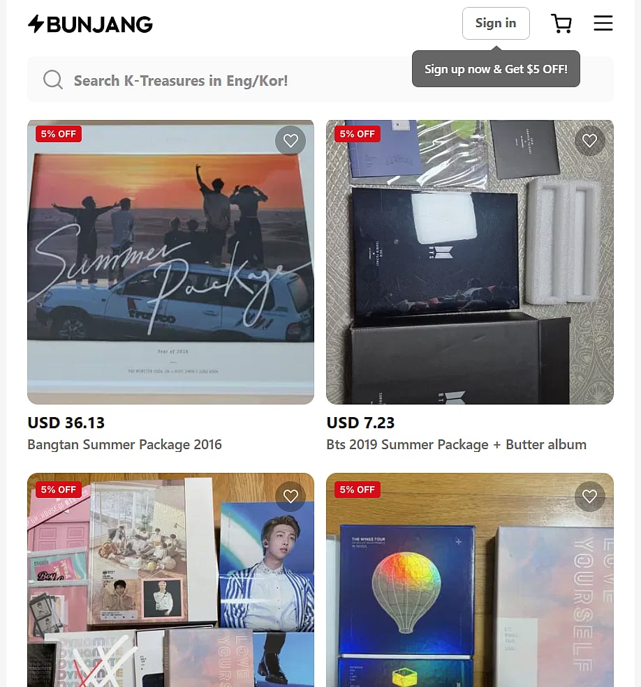 Screen capture: BUNJANG